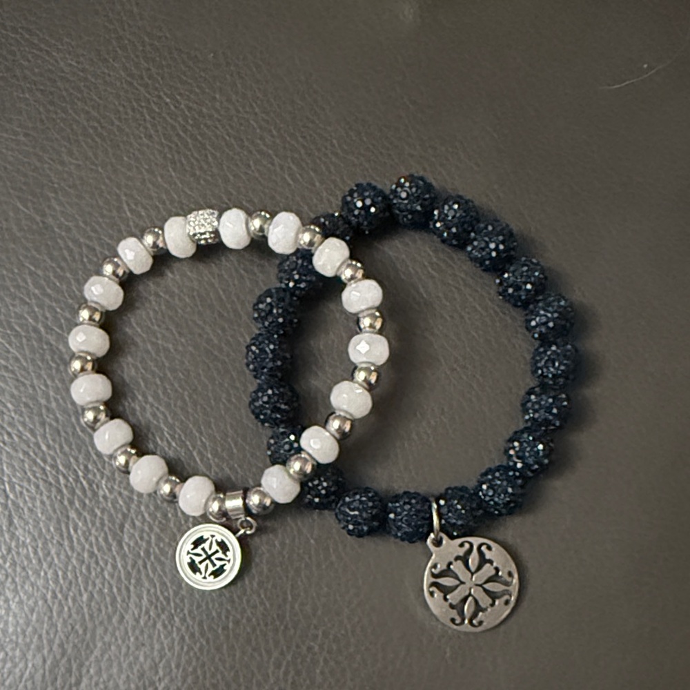 Rustic Cuff Navy Blue and White Beaded Bracelet Set